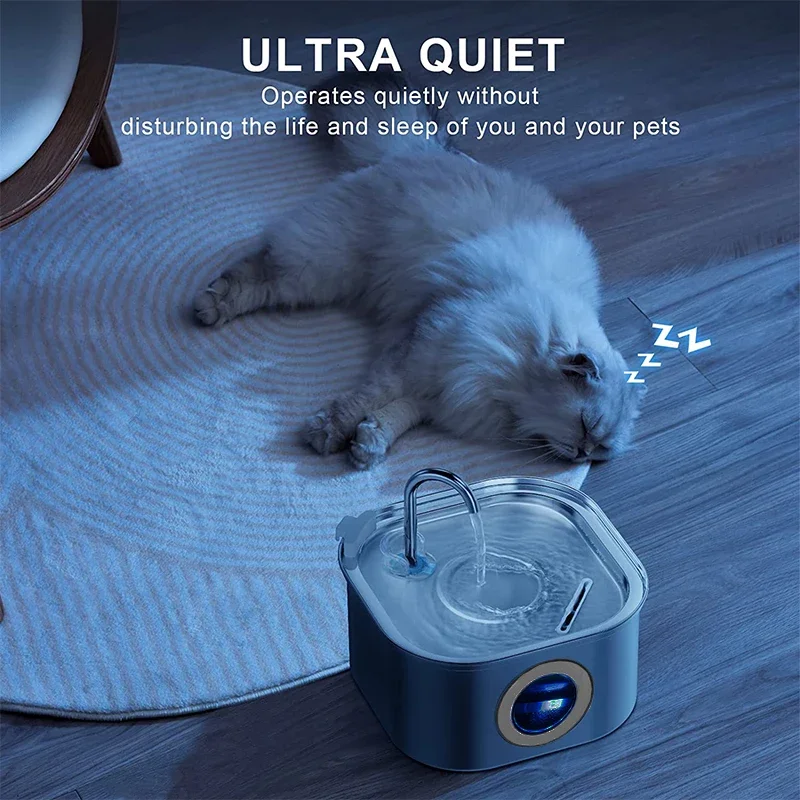 Cat Water Fountain, Dishwasher Safe Stainless Steel Pet cat Water Dispenser Transparent Window Design Cats Fountain With Filters