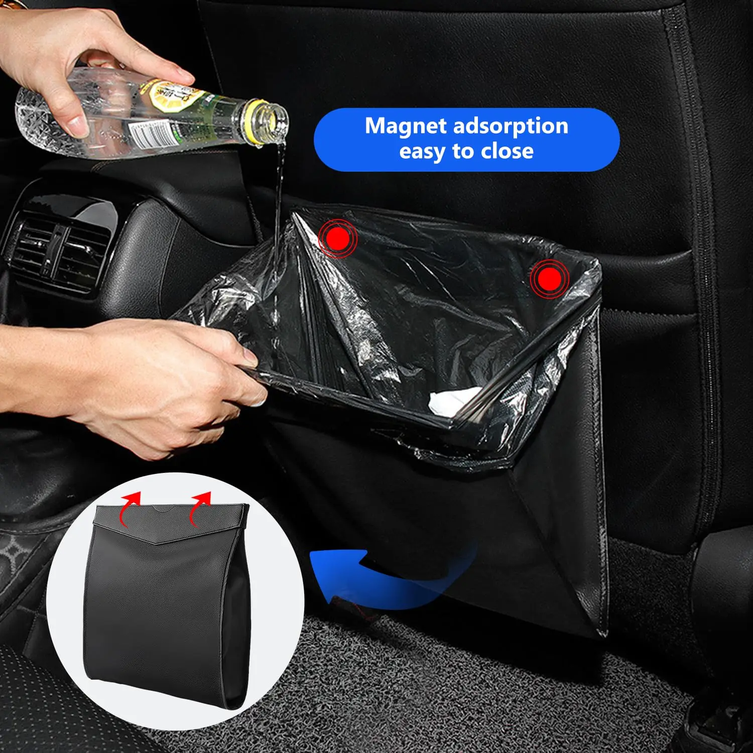 Car Trash Can with Magnet Closure and Waterproof Pu Leather Design, Multi-Purpose Hanging Trash Can for Car Backseat