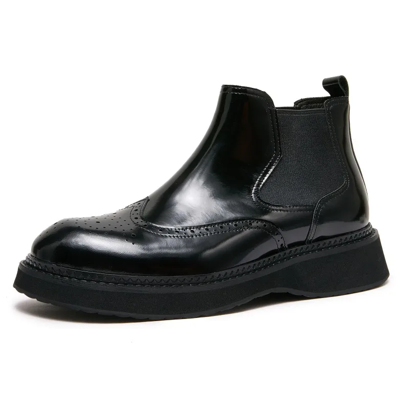 

Ботинки на платформе из натуральной кожи в британском стиле, мужская обувь, деловая повседневная уличная походная обувь, удобные ботильоны «Челси», мужские ботинки