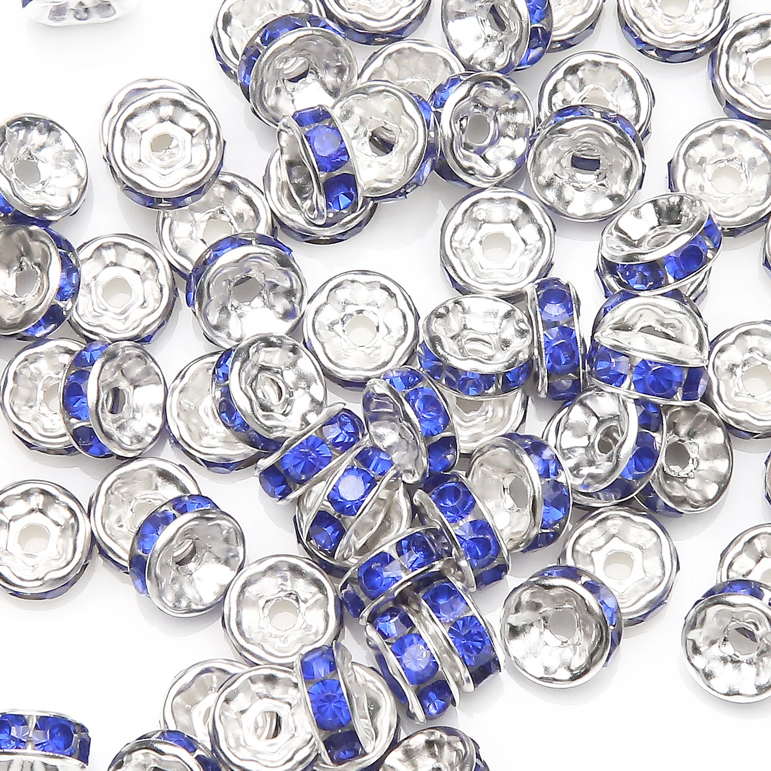 (50 Stück = 1 Los!) AAAA-Qualität 6x3MM Metall Silberbeschichtete Kristall-Strass-Rondell-Abstandsperlen 18 Farben zur Auswahl – Detail 2