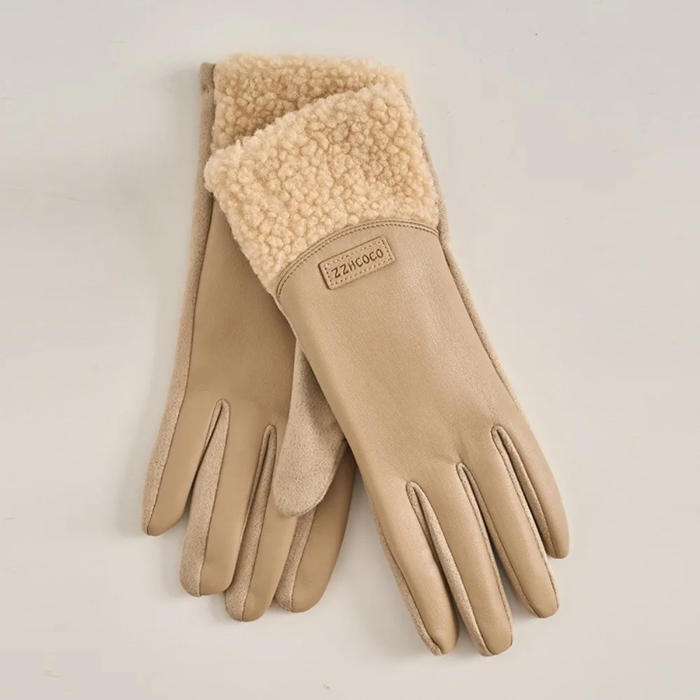 

Зимние перчатки из искусственной кожи, теплые перчатки с сенсорным экраном и сенсорным экраном, морозостойкие ветрозащитные перчатки из овечьего флиса, морозостойкие перчатки