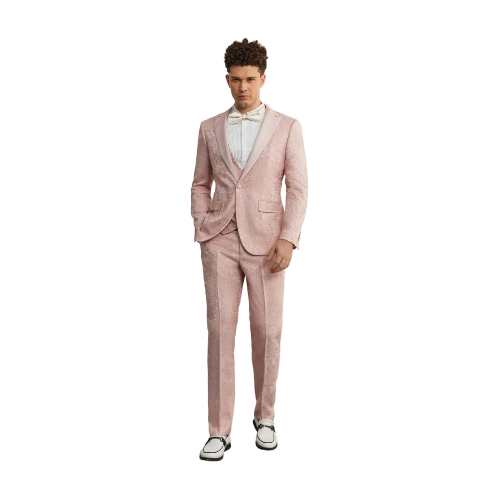 Leisure Men's Suit 3 Pieces Blazer Pants Bow Collar Jacquard Fabric Wedding Tuxedos Work Business Formal Customized