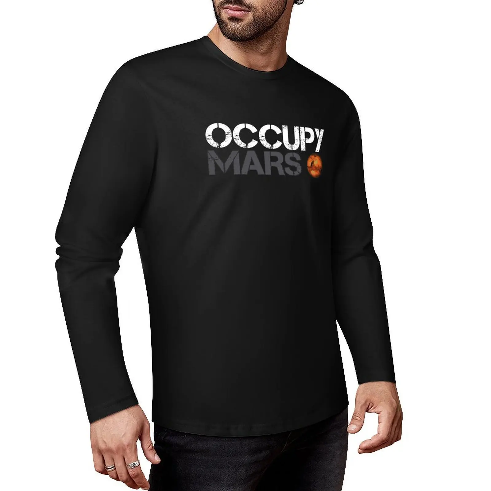 

Occupy Mars White Long T-Shirt hippie clothes sports fan t-shirts vintage t shirt custom t shirts Men's t-shirt