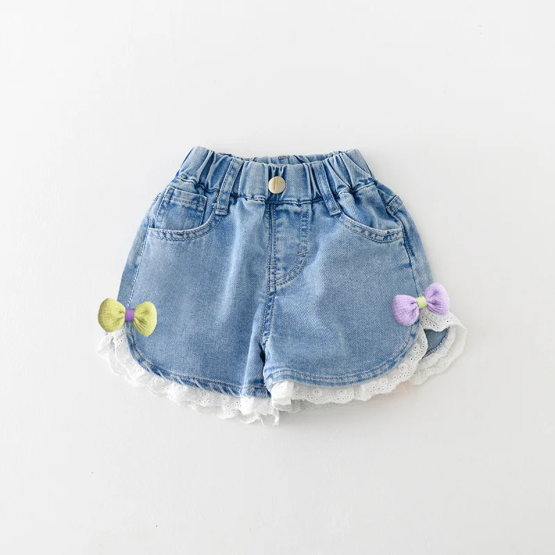 

2-12Y Teens Girls Clothing Denim Shorts for Kids Summer Fashion Baby Girl Shorts Children's Blue Lace Bow Short Jeans Pants