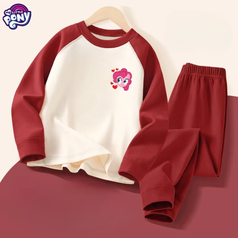 My Little Pony Pinkie Pie Fluttershy Twilight Sparkle Conjunto de ropa de casa cálida de manga larga y pantalones para otoño e invierno para niños