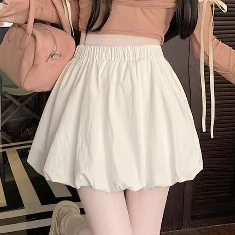 Summer Womens Elastic High Waist Loose Wide Leg Shorts Thin Basic Casual Black White Loose Shorts Female Sports Short Pants