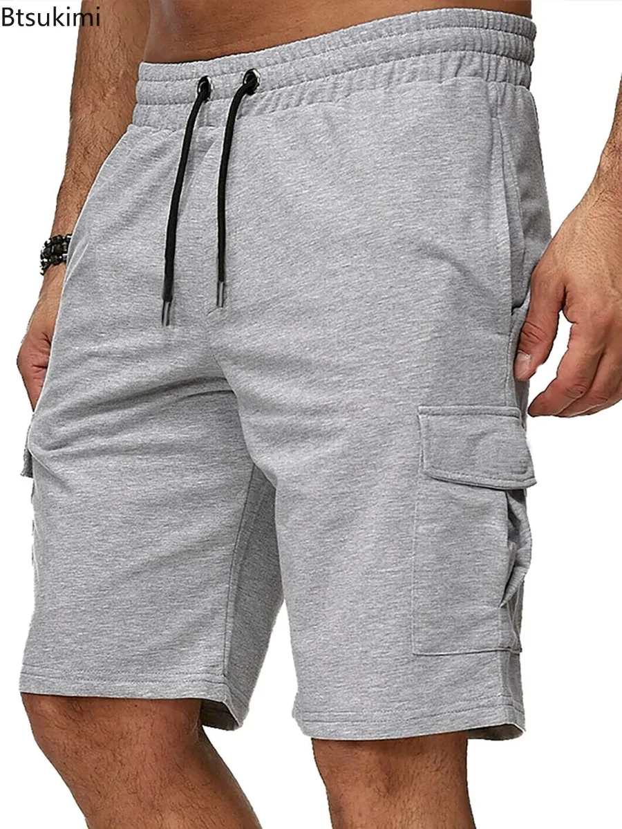 Summer New Men's Sport Basketball Shorts Solid Casual Multi-pockets Drawstring Cargo Shorts Men Gym Fitness Shorts Joggers Pants
