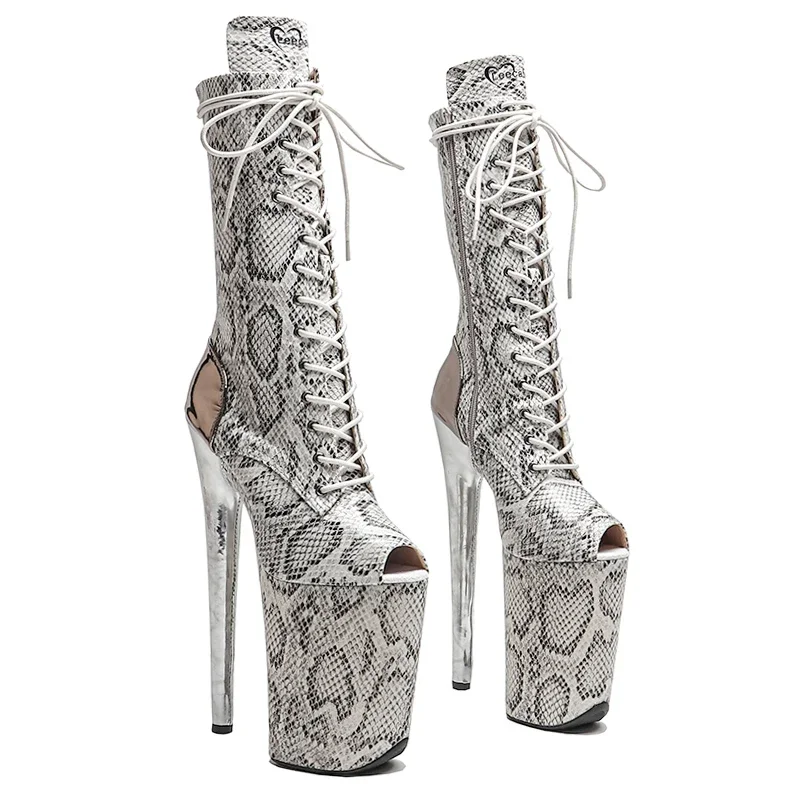 

Leecabe 23CM/9inches Trend fashion Snake suede upper stripper heel High Heels Pole Dance boot