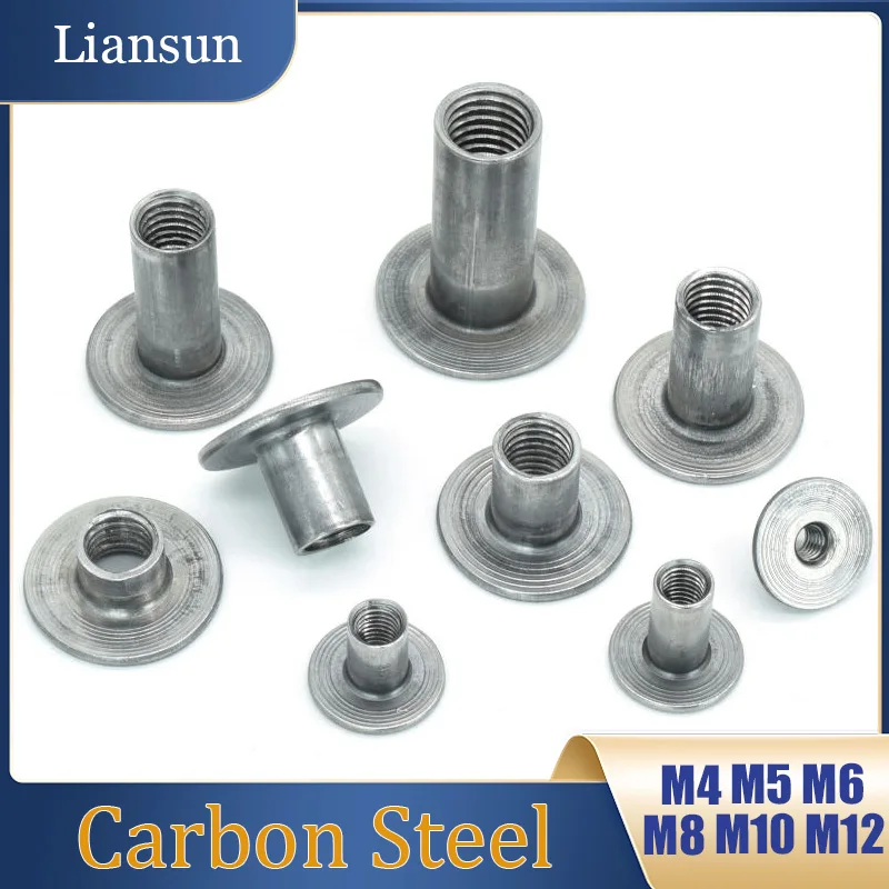 10–100 PCS Carbon Steel T-Type Nuts Natural Finish Through-Hole Flange Nuts M4 M5 M6 M8 M10 M12 Furniture Connection Weld Nuts