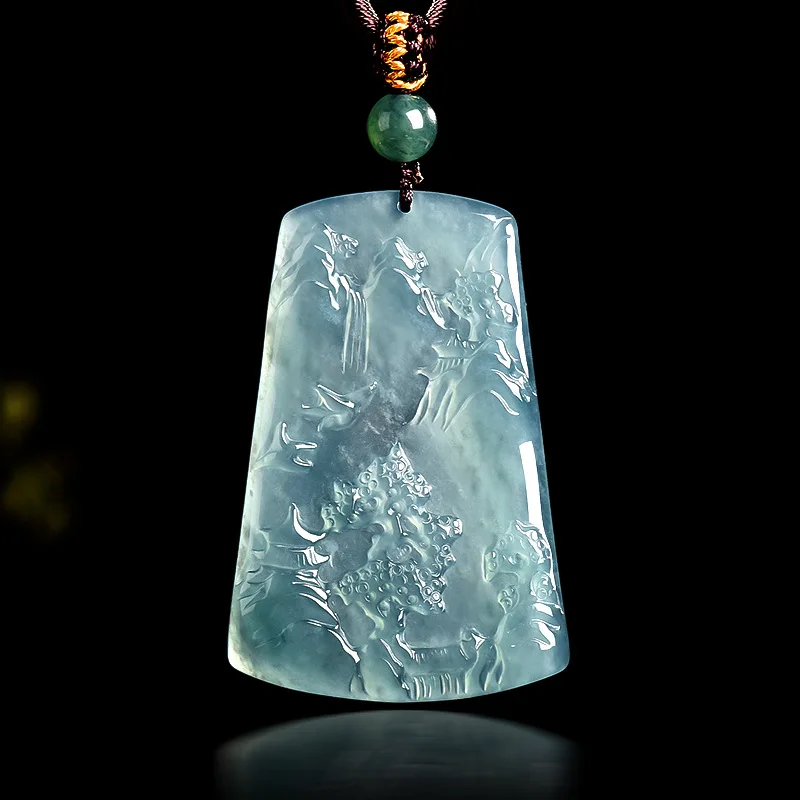 

Подвеска с натуральным жадеитом и голубой водой класса А с художественной концепцией, подвеска из ледяного и рисового нефрита для мужчин и женщин