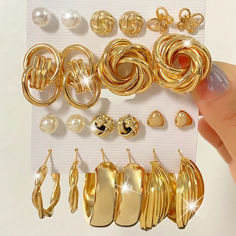 11 Pcs Fashion Boho Hoop Earring Set for Women Gold Color Bohemia Vintage Pearl Earring Heart Ear Studs Jewelry Gifts 2024 New