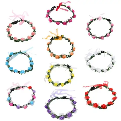 Sweet Vintage Headwear Rose Flower Party Luminous Wreath Decoration Crown Flower Headband LED Light Garland Women Headwear