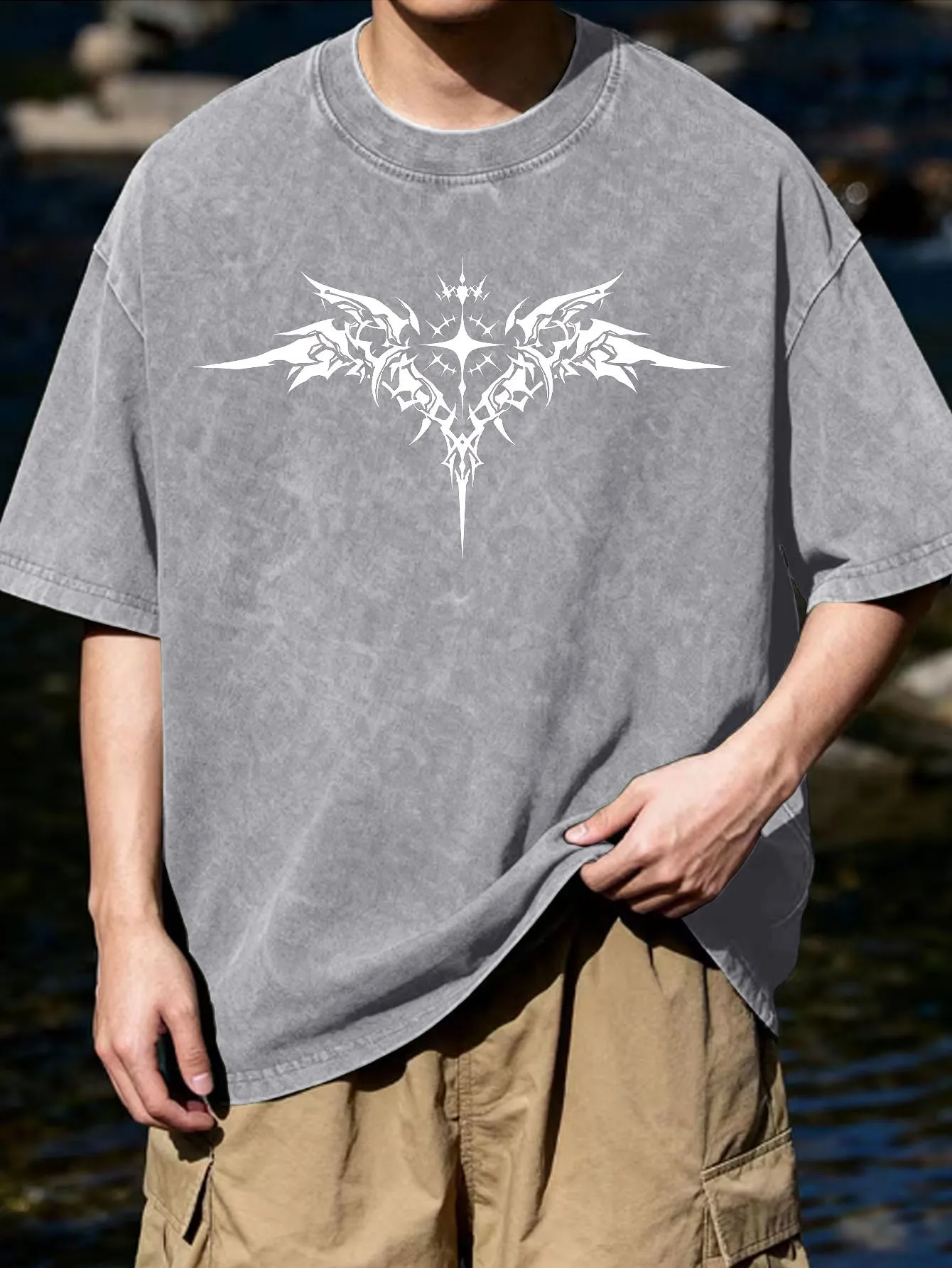 2026 Summer Best-selling Men's Pure Cotton Retro Washed T-Shirt Casual Fashionable Comfortable Simple Pattern Print