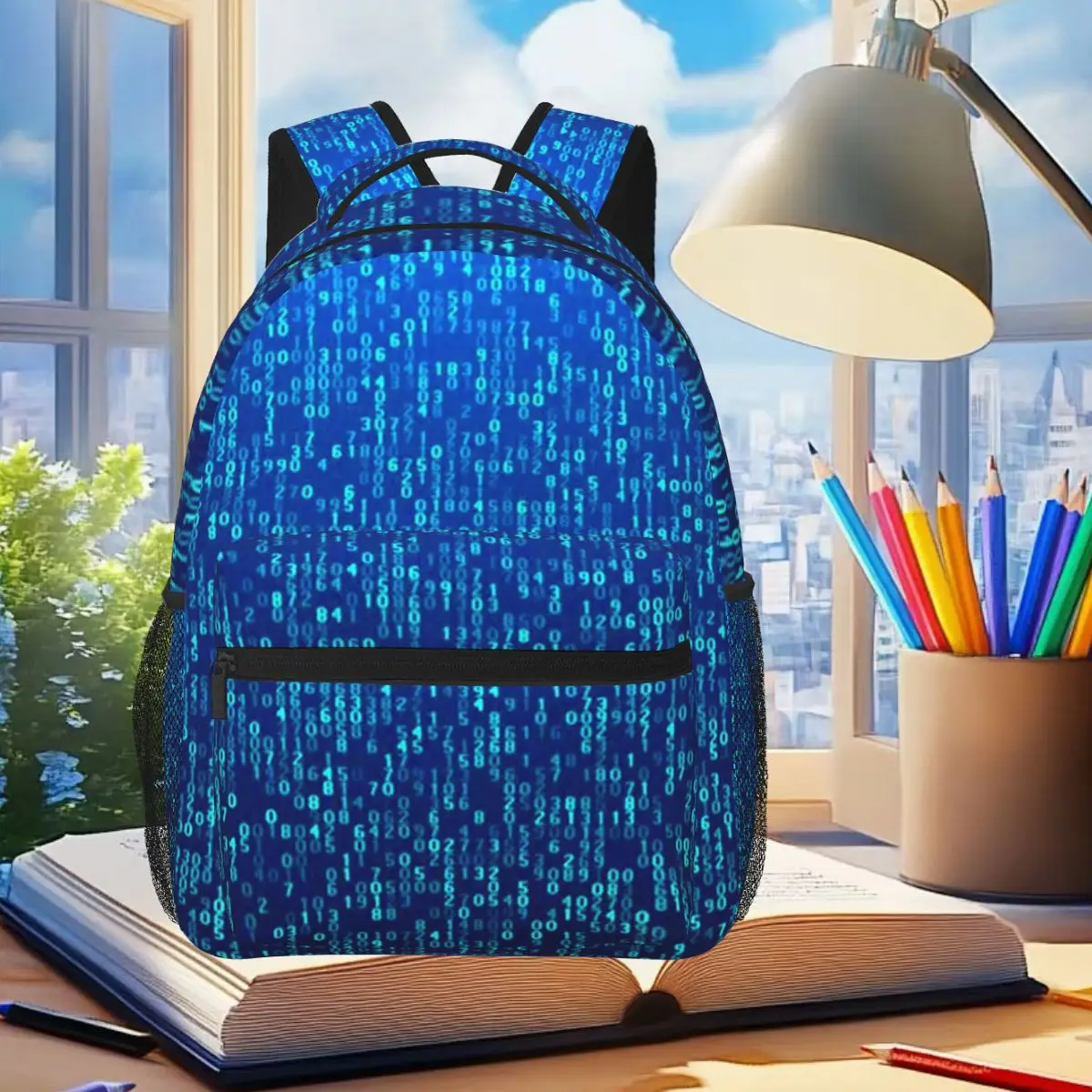 

Blue Matrix Student Backpack School Bag Hiking Travel Daypack for Men Women Fashion Bookbag Shoulder Bags