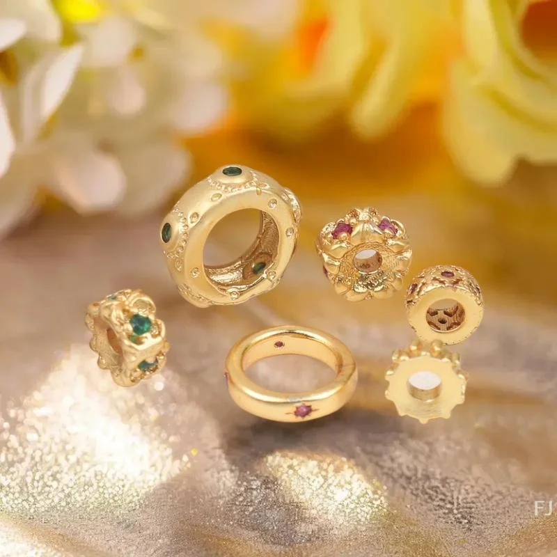 [YU]5/10Pcs Antiquity Micro-inlaid Zircon Golden Beads For Jewelry Making Spacer Beads DIY Bracelets Necklace Accessories