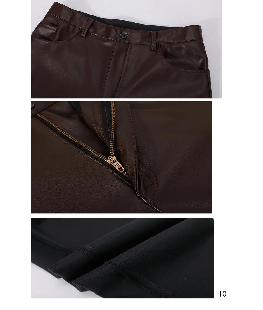 Neue Herren Stretch Slim Fit PU-Lederhose Frühling Herbst Rock-Stil Lederhose Mode Einfarbige Enge Motorradhose für Männer – Detail 13