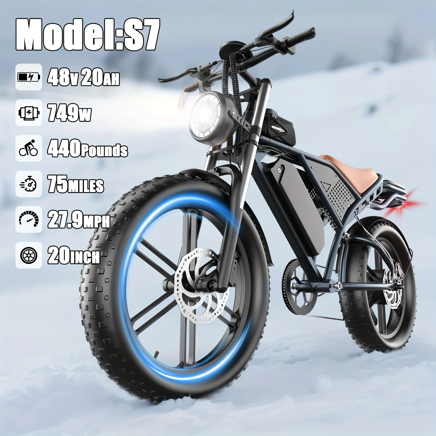 

Электрический велосипед ASKGO F32 для взрослых, скорость до 45 км/ч, с большими шинами 20*4.0 для горного электровелоспорта, мотором мощностью 749 Вт, запасом хода...