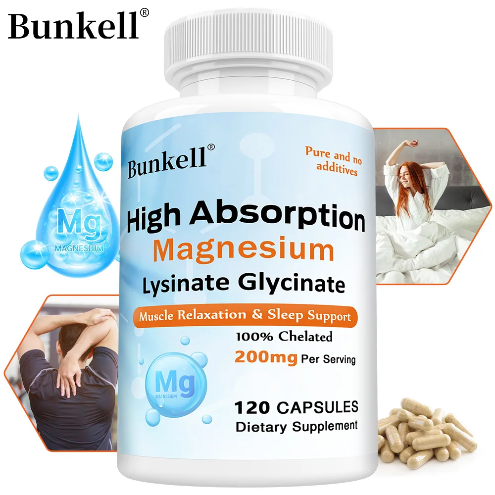 Magnesium Lysine Glycinate Chelate 200mg - High Absorption Chelated Magnesium, Muscle Relaxation, Sleep Stress & Anxiety Support