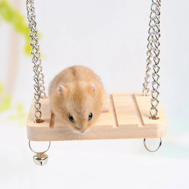 1Pcs Pet Toy Hamster Toy Bell Swing Hammock Wooden Small Pet Parrot Platform Suspended Wooden Suspension Bridge D9068