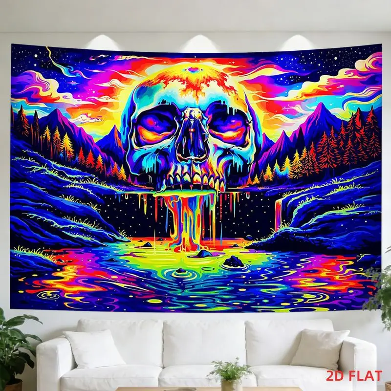 VIKAMA Rainbow Skeleton Landscape psychedelic Stream Tapestry Background Hippie Wall Decoration Room Decoration