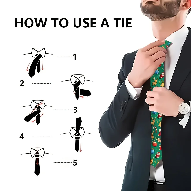1pc Men' Christmas Woven Necktie Green Holiday Themed Tie with Woven Patterns, Machine Washable Suitable for Parties