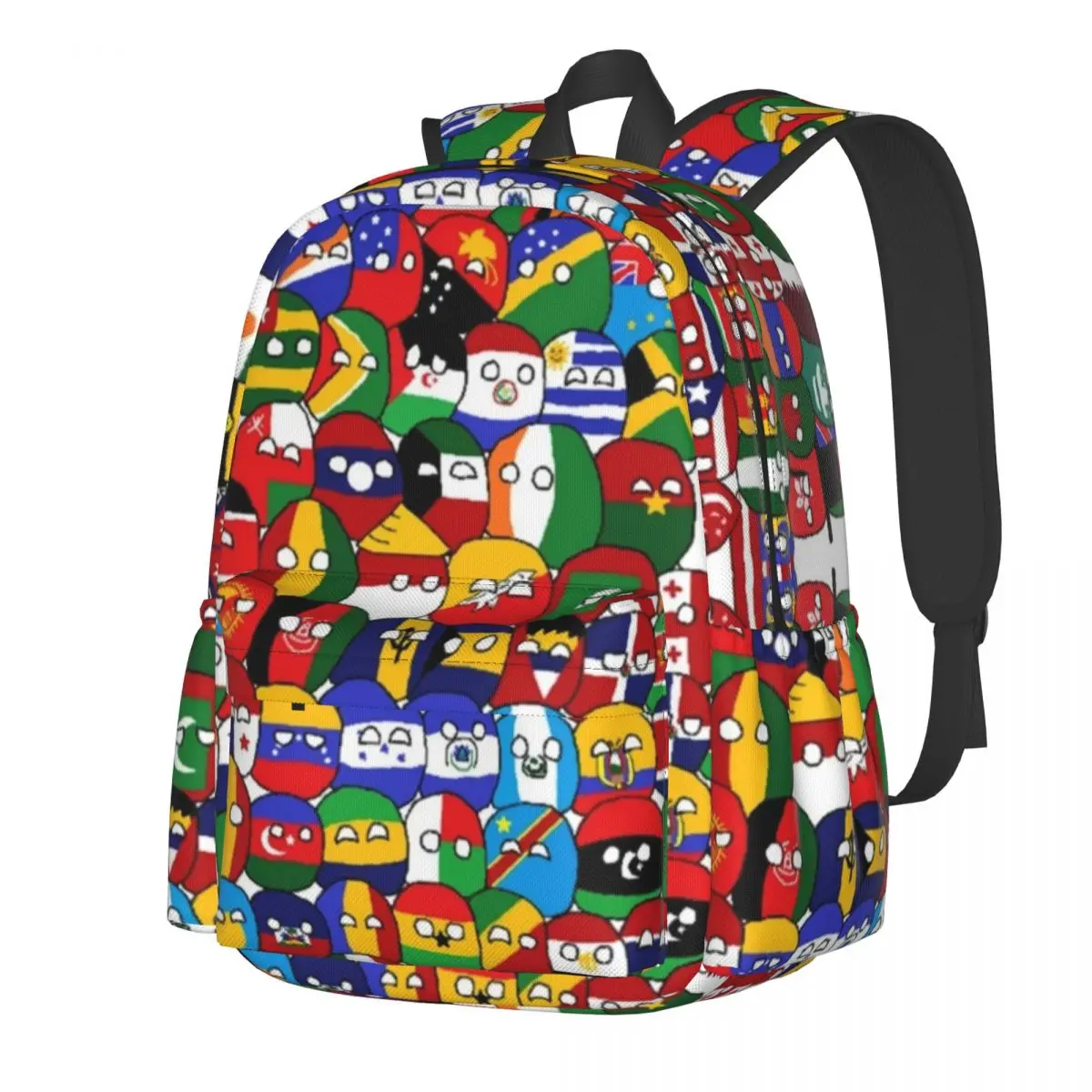 Mochila de dibujos animados de Countryball, mochilas grandes bonitas de tierra para países masculinos, mochilas informales de poliéster para escuela secundaria, mochila de diseño diario