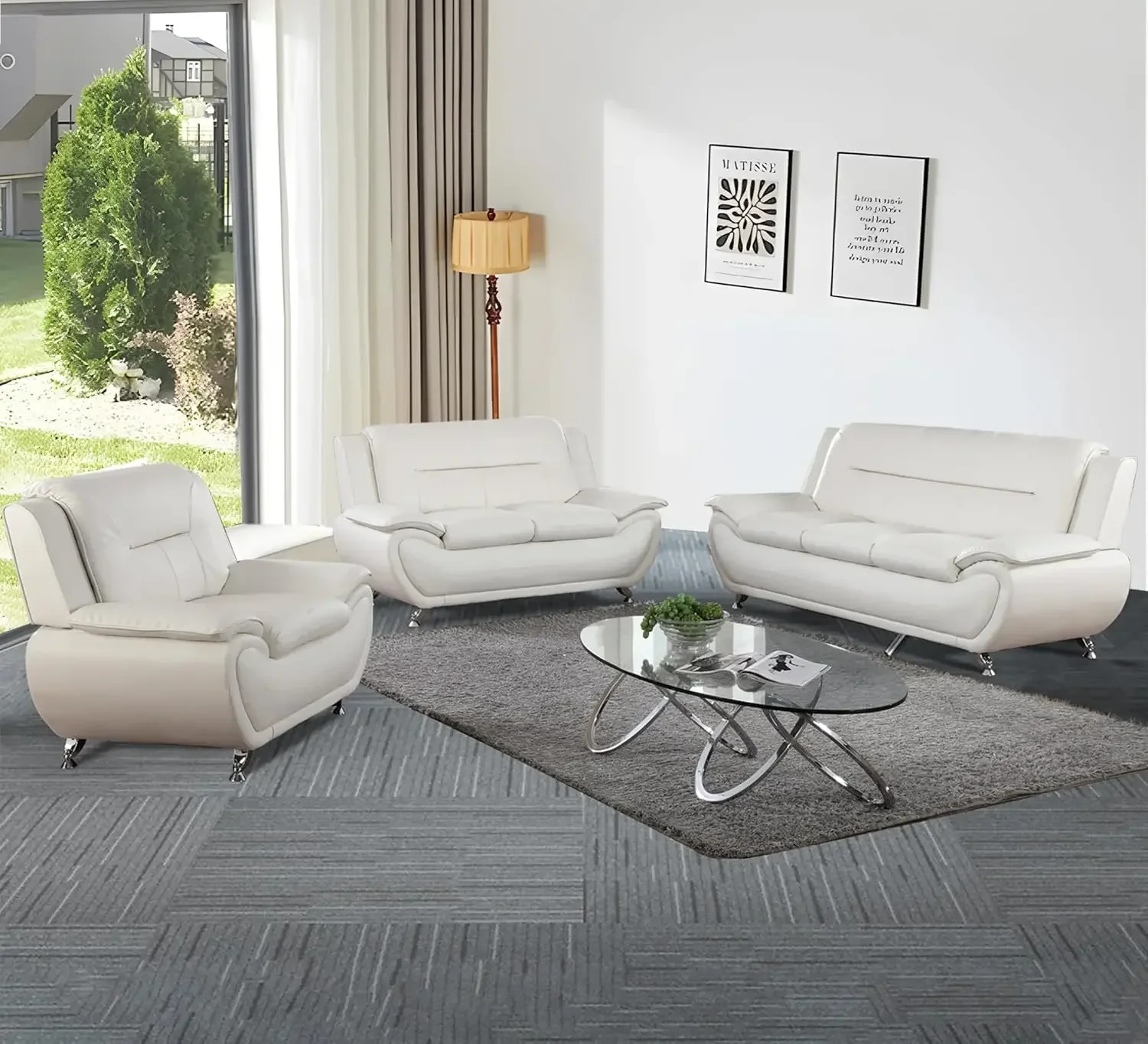 [أفضل بائع! ]طقم أريكة غرفة المعيشة مكون من 3 قطع، طقم أريكة من الجلد الصناعي، طقم أريكة حديث لأثاث غرفة المعيشة (أريكة + مقعد محبب + C