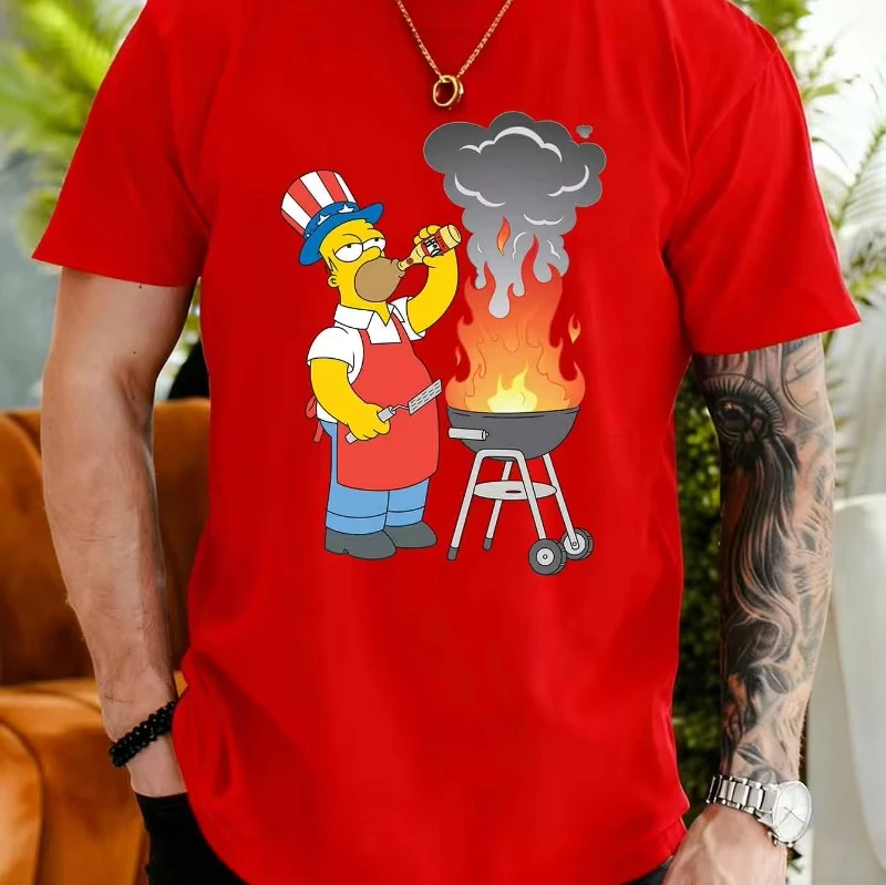 2026NewSummer Men's Casual Short-sleeved T-shirt. Simpson Family Homer Barbecue Print Pattern. Simpson Authorized Unisex T-shirt view 2