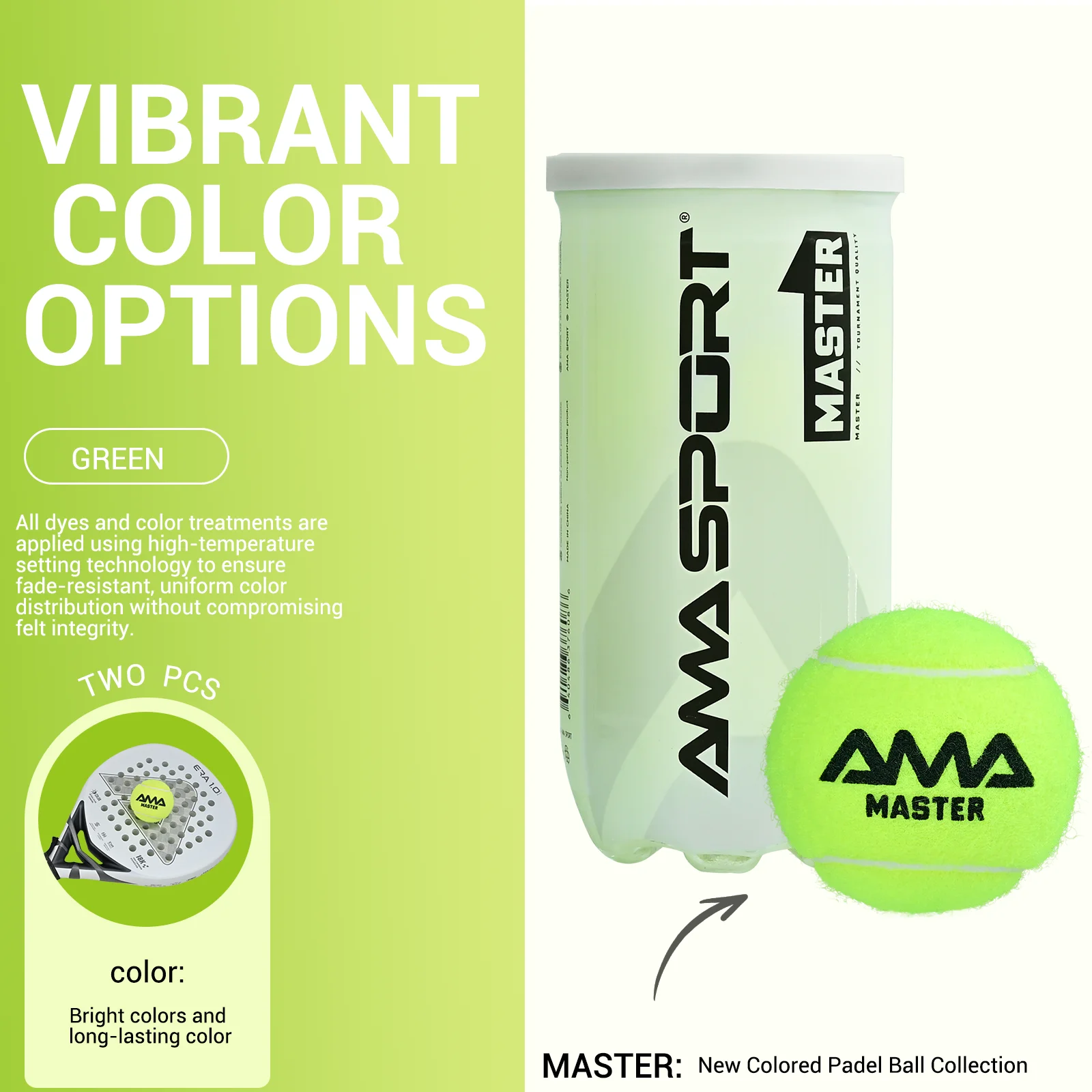 AMASPORT Padel Colored Balls Durable Tournament Grade Padel Balls for Professional and Amateur Players Padel Balls Pack of 2