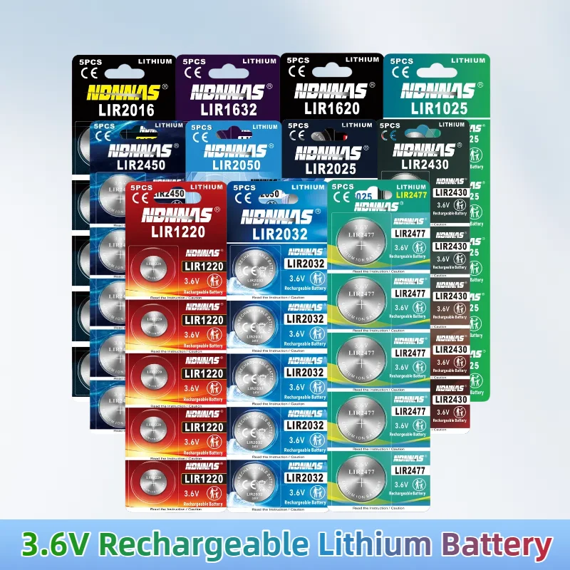 

5PCS LIR2032 LIR2025 LIR2450 LIR2016 LIR2430 LIR2477 LIR1220 LIR1620 LIR1632 3.6V Rechargeable Lithium Battery Replace CR2032