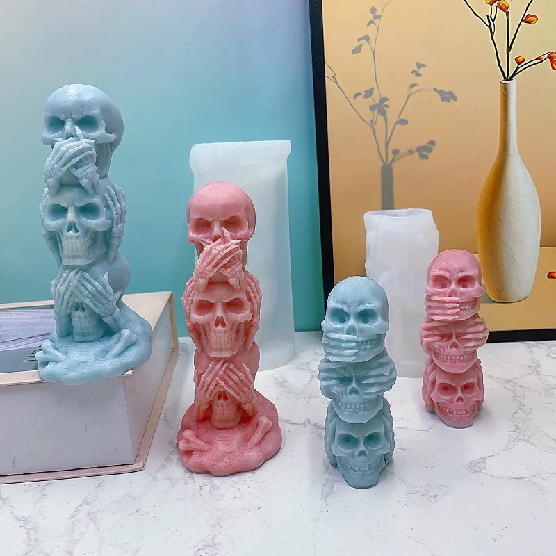 Halloween Schädel Kerze Silikon Form DIY Horror Geist Kopf Aromatherapie Gips Harz Handwerk Zement Gussform Halloween Geschenk