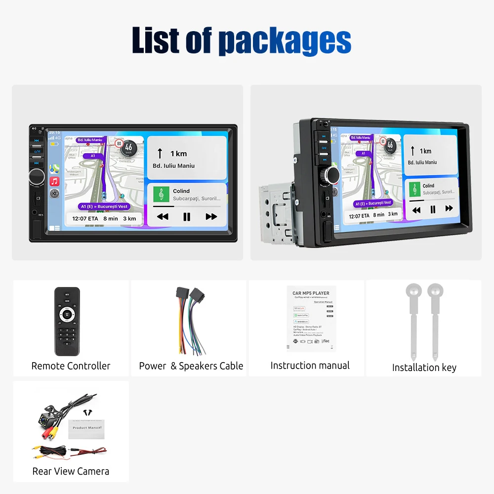 ESSGOO 7 بوصة عالمية 1 DIN سلكية Carplay أندرويد السيارات راديو ستيريو السيارة مشغل Mulitimeda مرآة ربط Tourscreen BT FM AUX TF #6