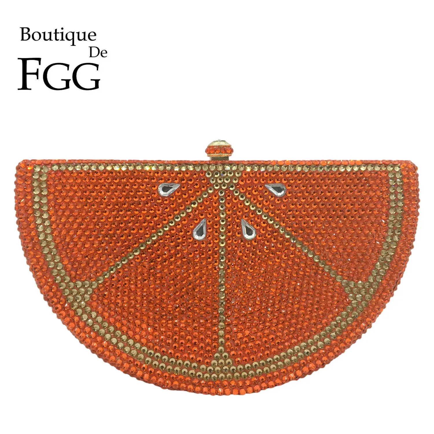 

Boutique De FGG Fashion Orange Slice Clutch Bag Crystal Clutches Women Evening Handbags Diamond Bridal Wedding Party Purse