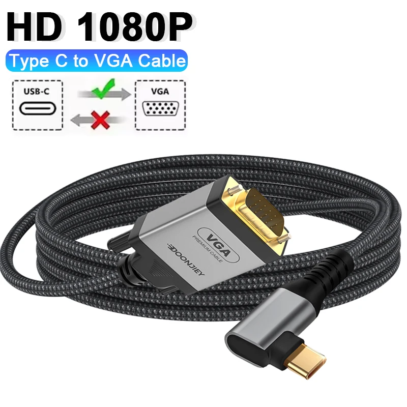 USB Type C to VGA Adapter Cable 1080P Type-C Male to VGA Male Video Converter Cable For HDTV Projector Laptop Monitor 2M