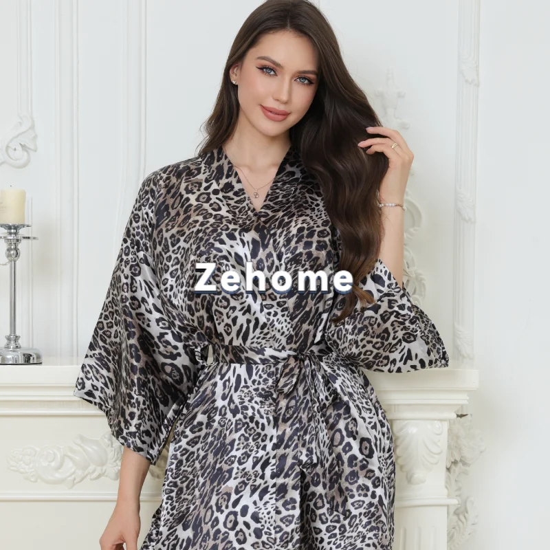 ins style home nightgown short sub-code leopard print nightgown home bathrobe European and American bathrobe
