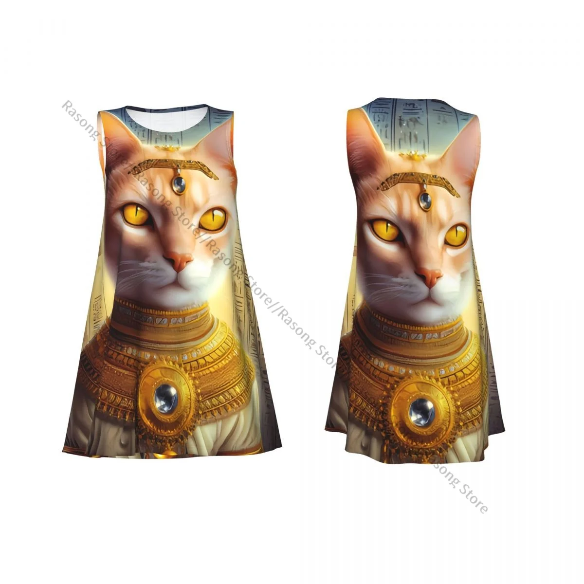 Damska sukienka Kot w egipskim kostiumie z hieroglifami Letnia koszulka na co dzień Zakrywająca plażę Sukienka bez rękawów
