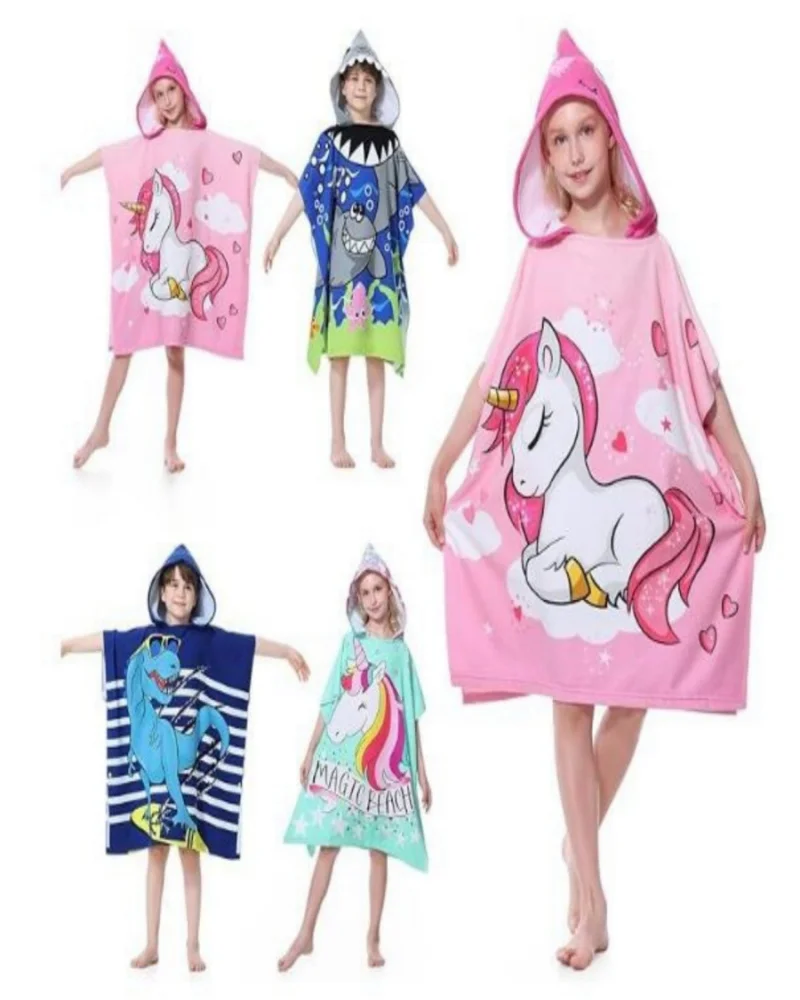 Kids girl  Bathrobe Newborn Towel for Kids  Dress Up Kids Poncho Cape Kids Unicorn pattern Beach Towel Poncho Hooded Baby