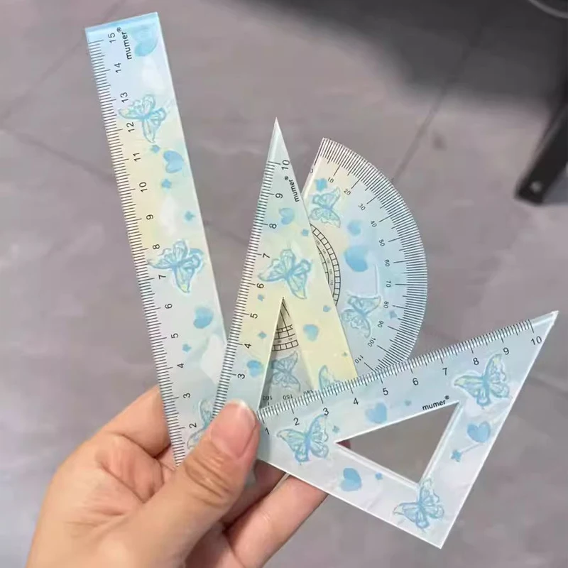 1Set Butterfly Cartoon Drawing Ruler Measurement Geometry Triangle Ruler Straightedge Protractor variety Rulers Stationery Gift