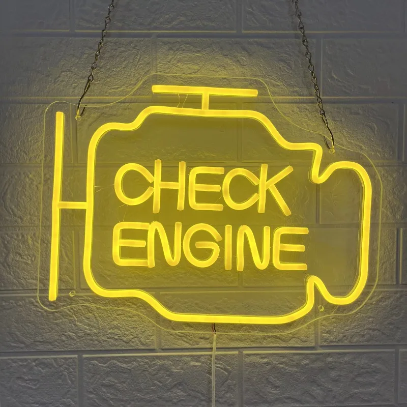 Verifique sinais de néon do motor para decoração de parede, presentes de arte de parede de sinal de néon de garagem LED para pai, alimentado por USB para oficina de reparo de automóveis Man Cave