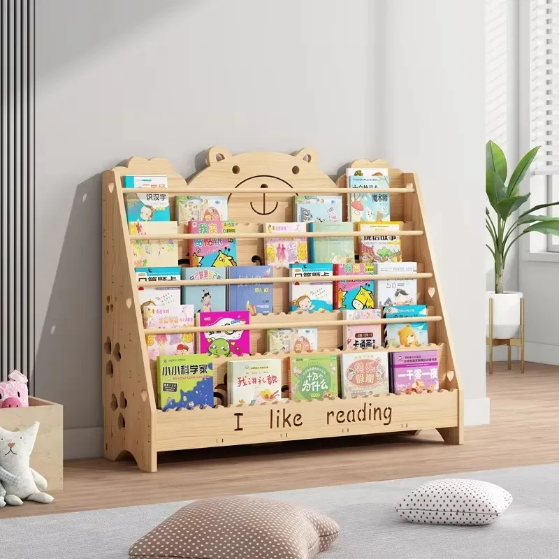 House Shaped Kids Bookshelf Solid Wood Children Furniture Toy Storage Rack Cabinet