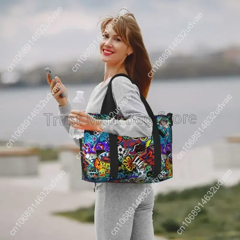 Cool Graffiti American Comic Book Collection Pop Art Travel Duffel Bags Foldable Weekender Overnight Carry on Bags Sport Gym Bag
