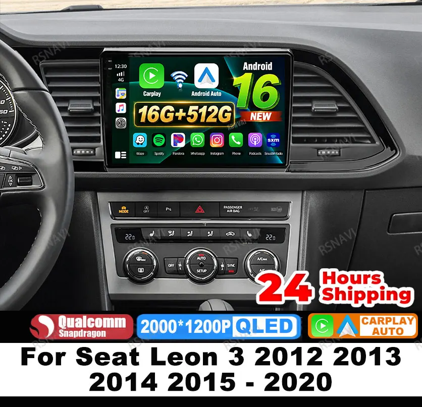 Car Radio Android 16 For Seat Leon 3 2012 2013 2014 2015 - 2020 DVD 4G LTE Qualcomm DSP Stereo BT Viedo Player 5G WIFI Head Unit