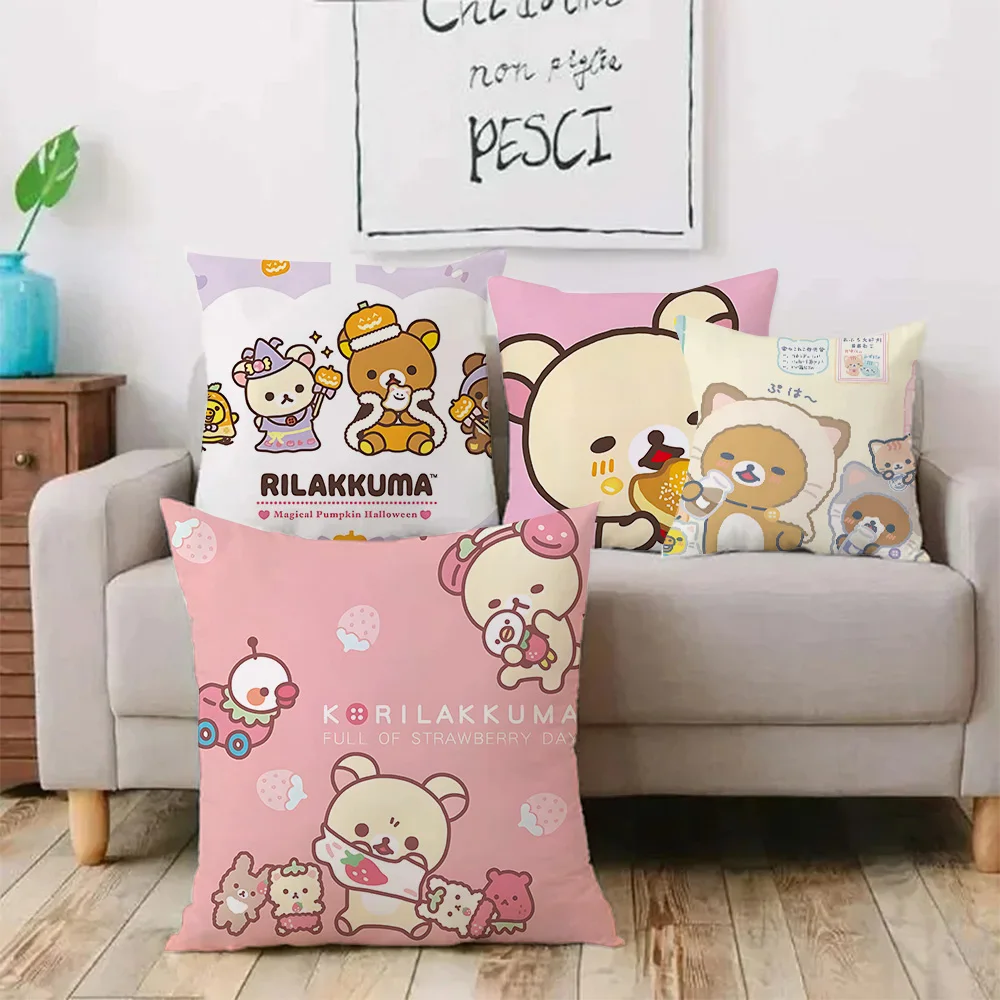 Cartoon Lovely R-Rilakkumas Pillow Covers Cartoon Sofa Decorative Home Double-sided Printing Short Plush Cute Cushion Cover