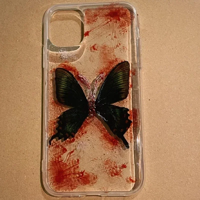 

4053 Original 3D Handmade Phone Case Bloody Butterfly Dark Gothic Art Horror Punk Style Customized Halloween Christmas Gift