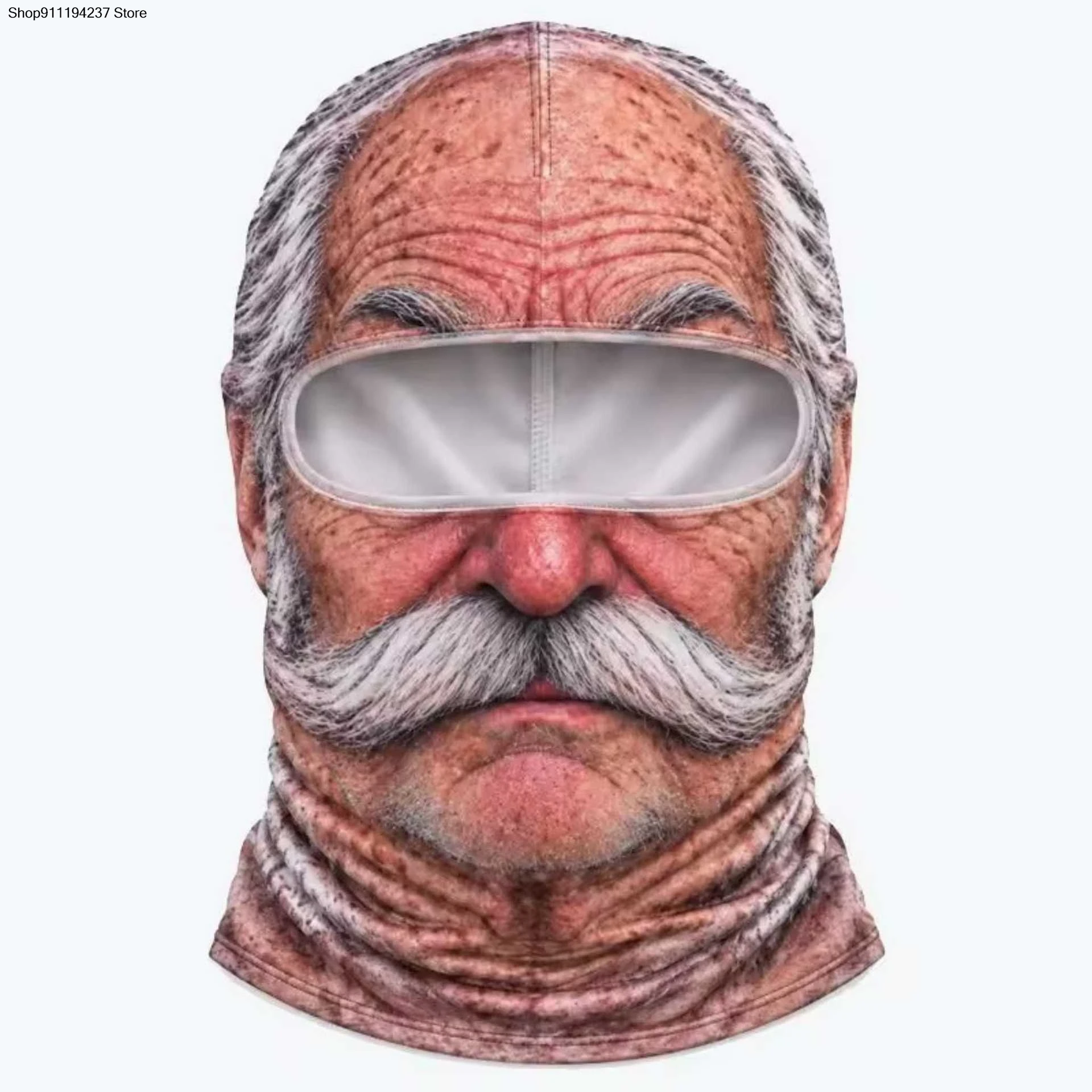 3D Face Printed Old Man Balaclava Full Coverage Breathable Eye Hole Winter Mask Cover Stretch White Mustache Novelty Headwear