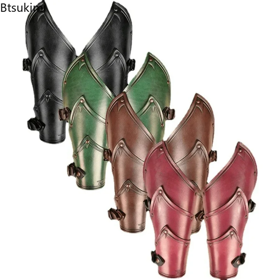 2PCS Men Medieval Steampunk Leather Armor Arm Guards Viking Pirate Knight Gauntlet Bracer Cosplay Accessories Vambrace For Larp