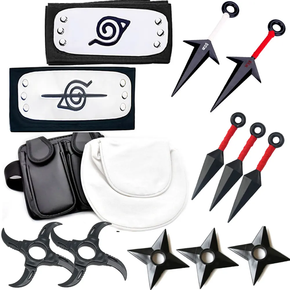 Anime Naruto 6 sztuk/zestaw kostiumy akcesoria Cosplay broń torba ninja Kunai Shuriken Prop Akatsuki Kakashi figurka zabawka prezent