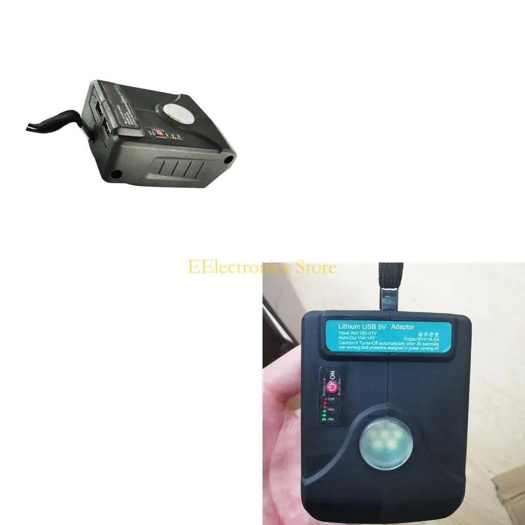 B03C Battery to USB Power Converter for 18V 21V Batteries Packs Portable Adapter with Double Port, Compactly Housing for Work,