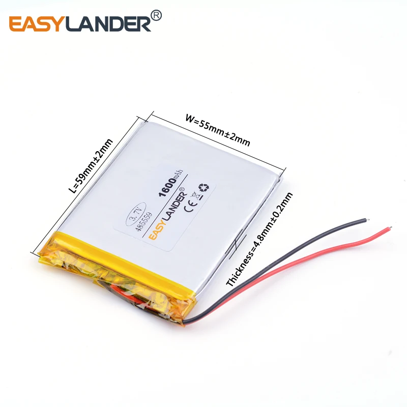 485559   Batería recargable de polímero de litio Li-ion 3,7 V 1600mAh para MP3 MP4 GPS productos digitales juguetes dispositivo médico