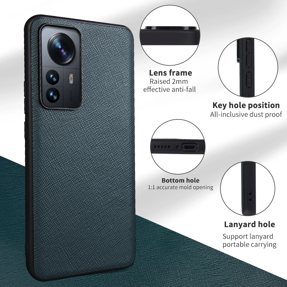 Luxury Cowhide Genuine Leather Case For Xiaomi 12 Series Women And Men Business Slim Back Cover Shockproof Protect Camera Lens